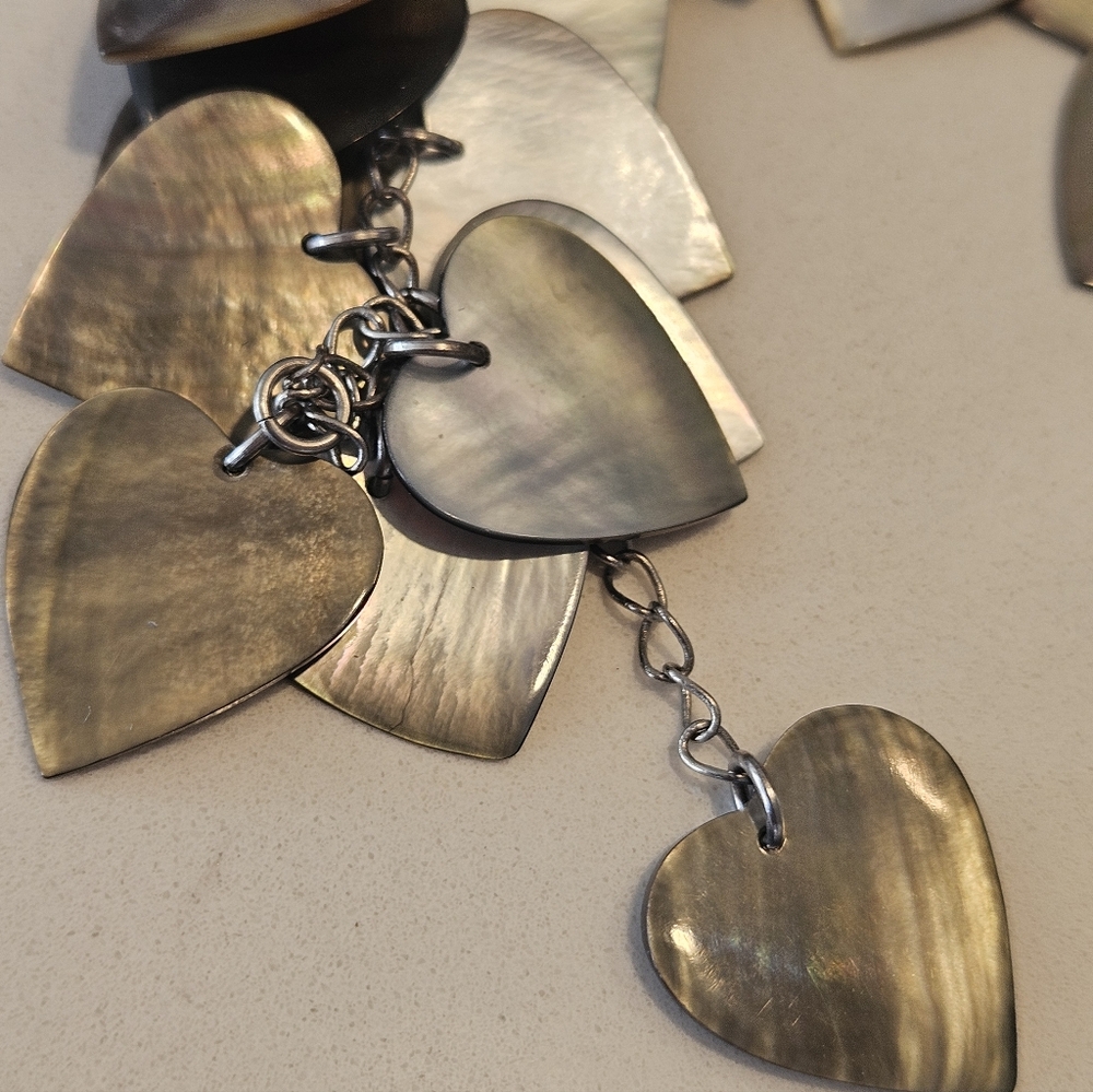 Viktoria Hayman MOP/Abalone Hearts Charm Bracelet 7.25" - Picture 2 of 3